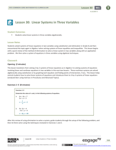 Lesson 30: Linear Systems in Three Variables