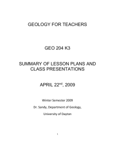 GEOLOGY FOR TEACHERS - University of Dayton
