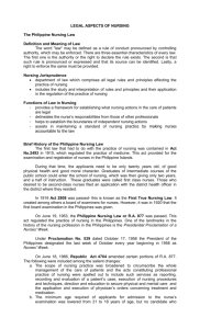 LEGAL ASPECTS OF NURSING The Philippine Nursing Law