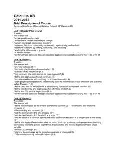 Calculus AB 2011-2012 Brief Description of Course