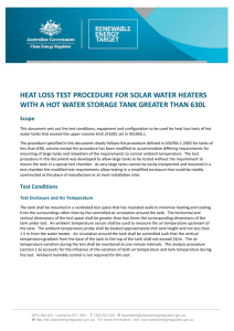 Heat loss test procedure for solar water heaters with a capacity more