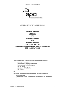 article 27 notification form - Environmental Protection Agency