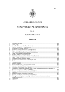 minutes 81 - 8 may 2012s - Parliament of New South Wales