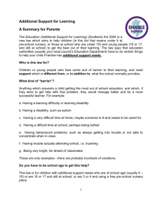 Additional Support for Learning, a summary for parents