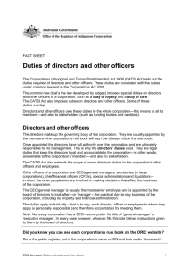 ORIC fact sheet: Duties of directors and other officers