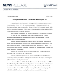 Arrangements for Rev. Theodore M. Hesburgh, CSC