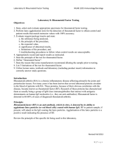 Laboratory 8: Rheumatoid Factor Testing MLAB 1335 Immunology