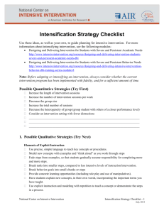 Intensification Strategy Checklist