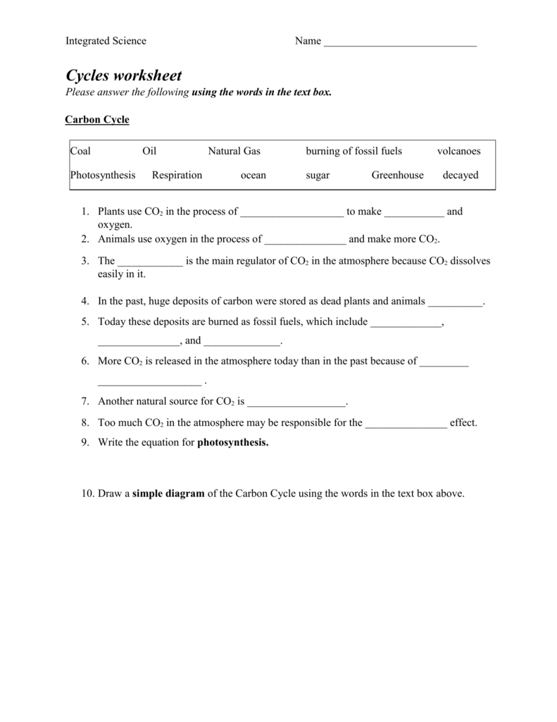 Biogeochemical Cycles Worksheet Answers