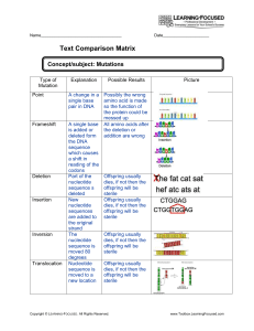 Text Comparison Matrix Concept/subject: Mutations