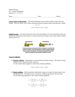 Physics 11 - Momentum/Impulse Worksheet