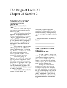 The Reign of Louis XI Chapter 21 Section 2 RELIGIOUS WARS AND