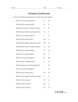Periodic Trends Worksheet Answers