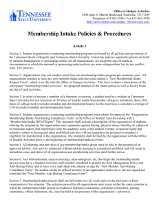Membership Intake Policies and Procedures