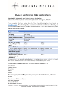Student Conference 2016 booking form Saturday 20th February, St