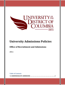 1.0 Undergraduate Admissions - University of the District of Columbia