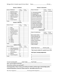 Biology Unit 6: Genetics (part1) Score Sheet