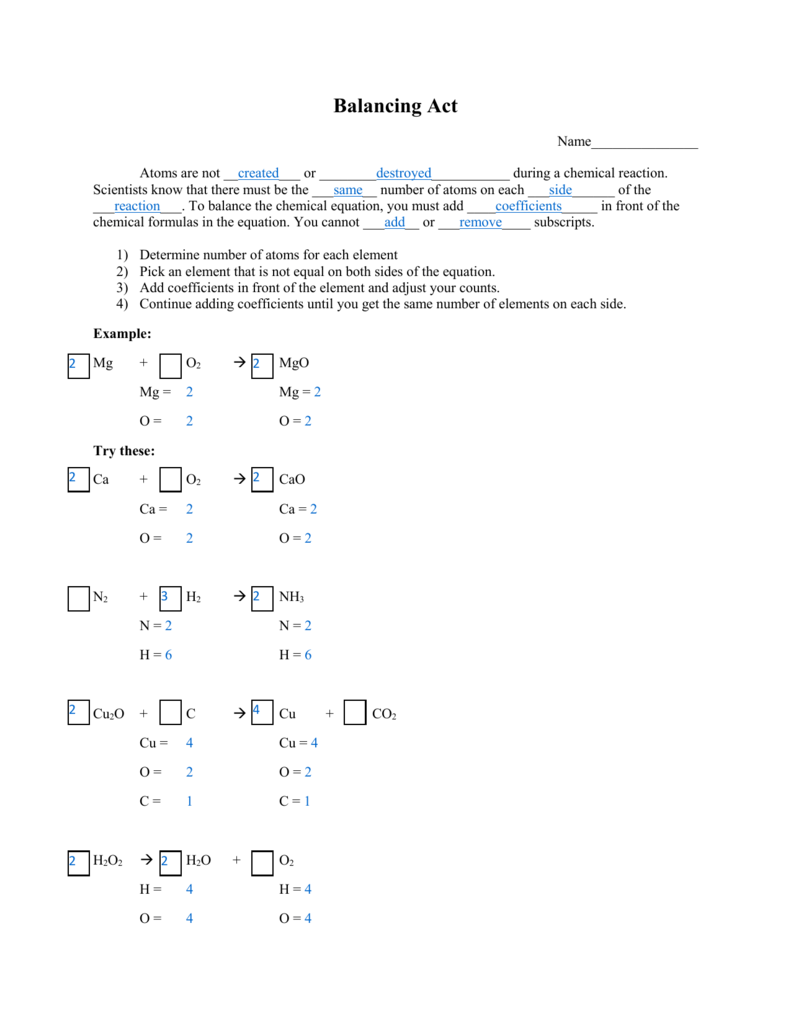 Balancing Act 2 Worksheet Answer Key