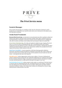 The Privé Service menu Facials & Massages