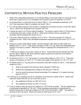 Worksheet 5.1 – Centripetal Force and Centripetal Acceleration I