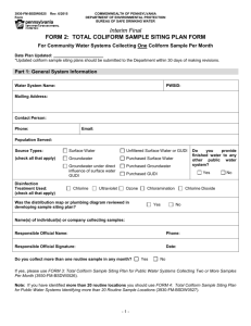 Form 2 Coliform Sample Siting Plan for Community Water Systems