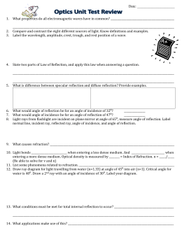 Science 8 – Optics Lesson 12 – Reflection Worksheet Answer Key