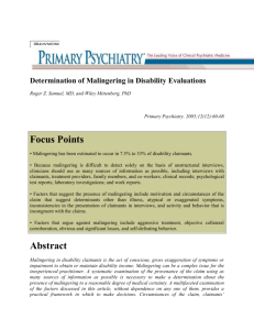 Ex. I Determination of Malingering in Disability Evaluations (2)