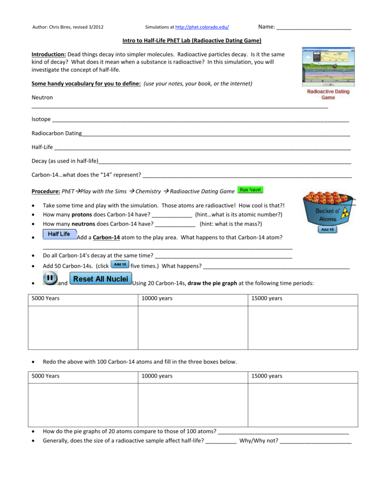 intro to half-life phet lab (radioactive dating game) answer key