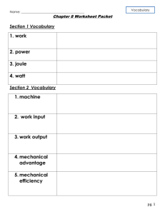 Chapter 8 Worksheet Packet Section 1 Vocabulary 1. work 2. power