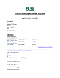 Application for Admission - Point Loma Nazarene University