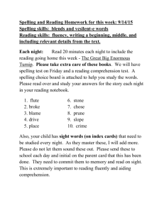 Spelling and Reading Homework for this week: 9/14/15