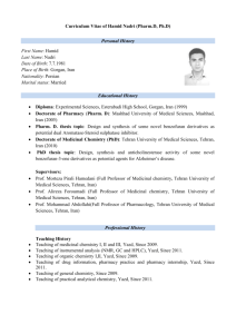Curriculum Vitae of Hamid Nadri (Pharm.D, Ph.D) Personal History