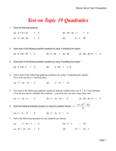 Test on Topic 19 Quadratics