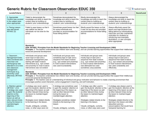 General Rubric for Classroom Observation EDUC 350