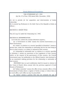 the Citizenship Act, 1955 - Vimala Mahmood Research & service