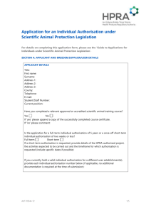 Application for an Individual Authorisation under Scientific Animal