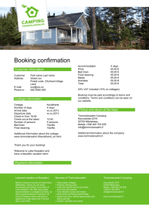 Booking confirmation - Tommolansalmi Camping