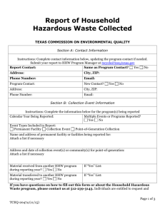 Report of Household Hazardous Waste Collected