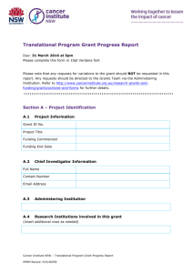 Translational Program Grant Progress Report