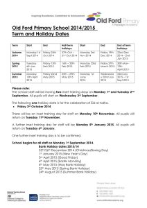 Old Ford Primary School 2014/2015 Term and Holiday Dates