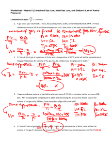 Worksheet - Gas Laws II Answers