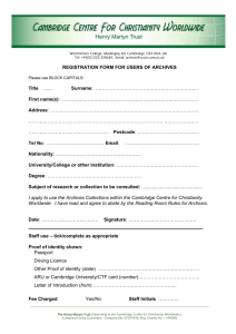 Registration Form For Users of Archives