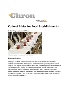 Sample Code of Ethics for Food Establishments