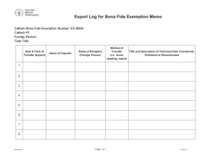 Bona Fide Exemption Memo (BEM) Export Log