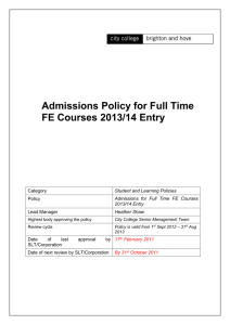 Admissions Policy For Full Time Courses 2009/10