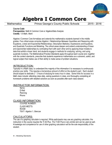 Algebra I 2015-2016 Syllabus - Prince George`s County Public