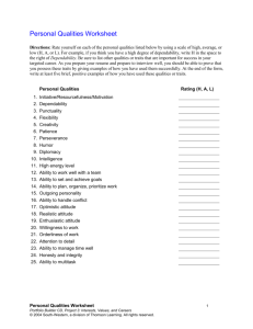 Personal Qualities Worksheet