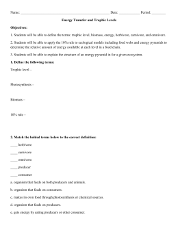 Food Webs, Food Chains and Trophic Levels Worksheet V2