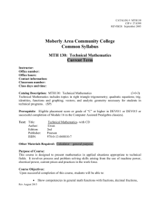 MTH 130 Technical Mathematics - Moberly Area Community College