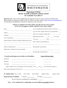 Department of Music MUSIC MAJOR AUDITION APPLICATION for